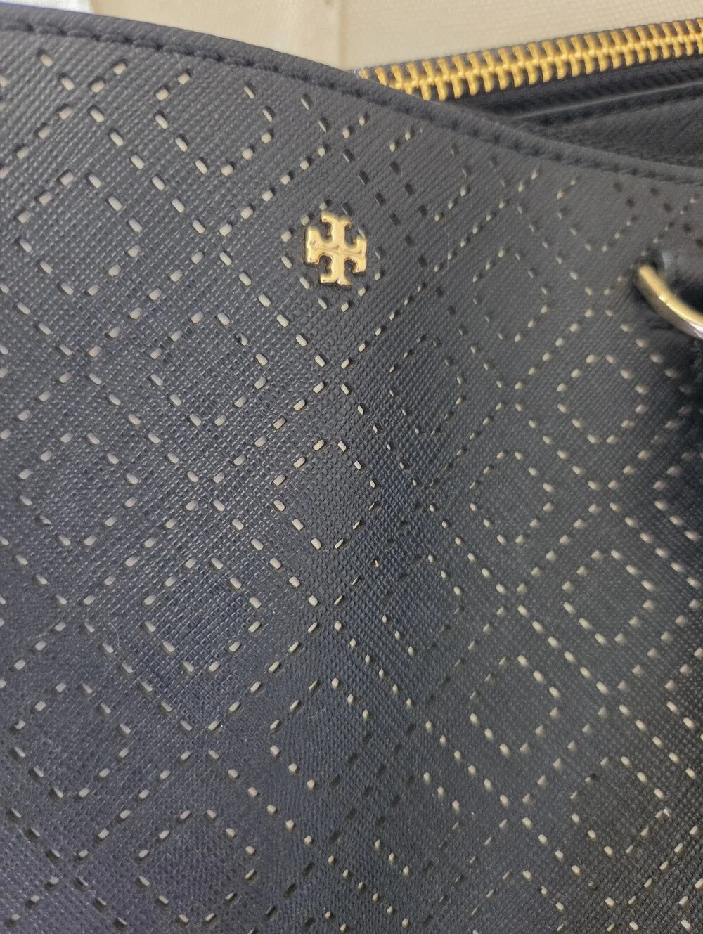 Tory Burch Black Perforated Tote